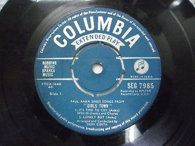 Paul Anka Don COSTa Seg 7985 Rare Single 7'' India Indian 45 Rpm VG+
