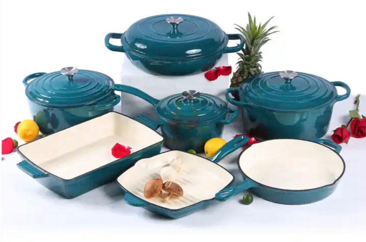 11pc Ceramic Coated Cast Iron Pots and Pans eBay
