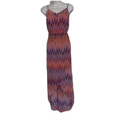 LAUNDRY By SHELLI SEGAL Dress Womens Sz 2 Maxi Hi-low Hem Gold Chain Abstract