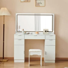 Dressing Table Set with LED Mirror and 3 Lighting Modes Dressing Table 5 Drawers