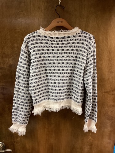 Women "Rou tine" black /white shaggy pullover sweater No Size P2P 21" - Picture 2 of 2