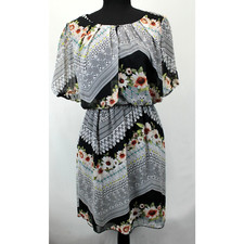 Enfocus Studio Short Blouson Dress Women 6 Floral Print Sheer Lined Multicolor