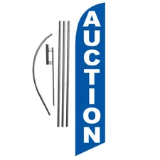 AUCTION (blue) 15' Feather Banner Swooper Flag Kit with pole+spike 