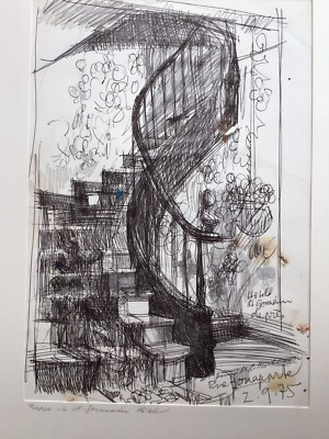 Bruno Müller-Linow Zeichnung Treppe Hotel St. Germain de pres