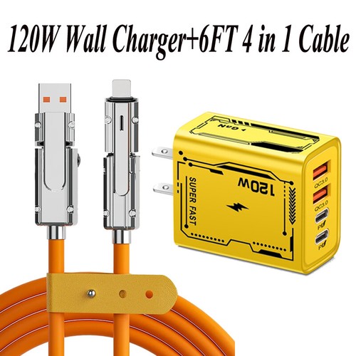 4-in-1 USB C Cable 120W 6FT for Apple Cable Fast Charging 480Mbps Data Sync - Picture 25 of 29