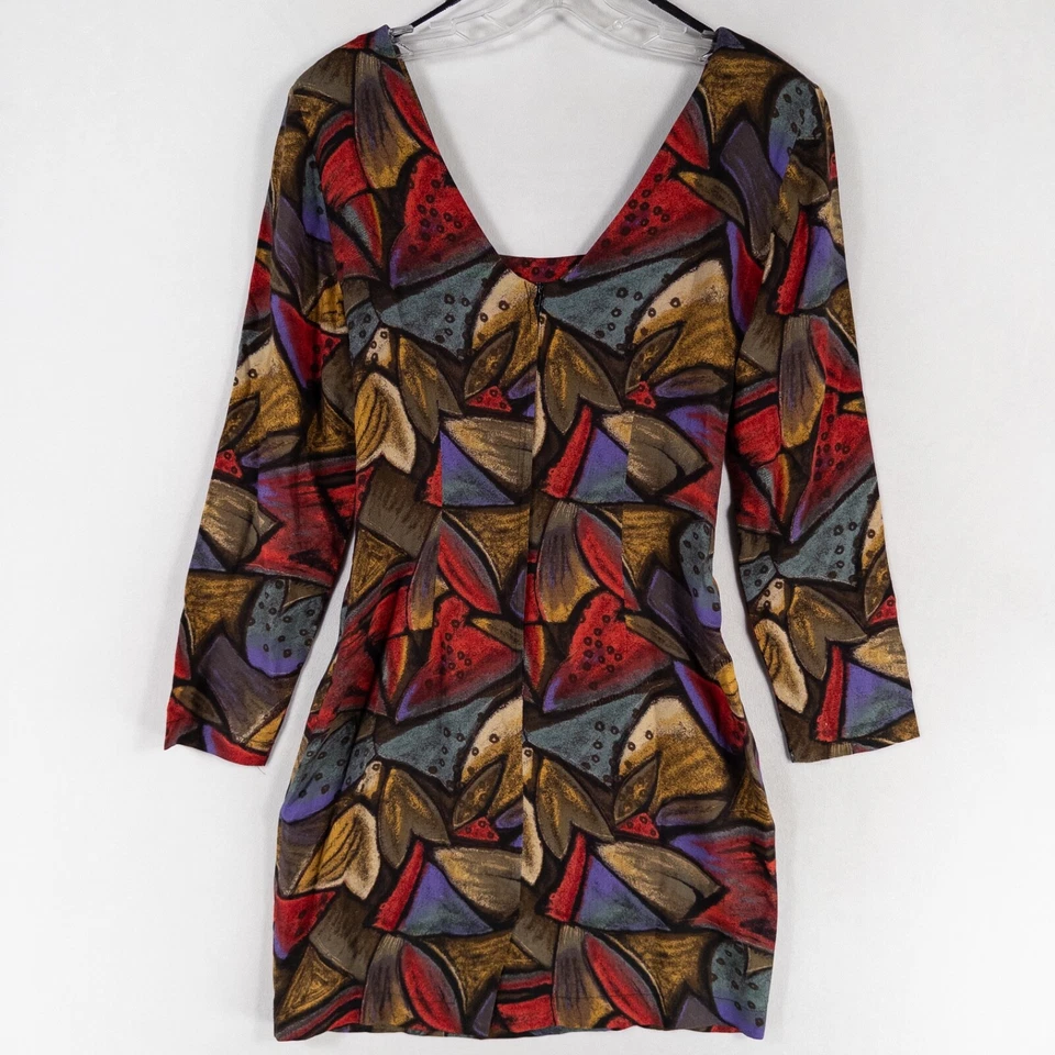 La Belle Dress XS Multicolor Abstract Print 90s Bodycon Artsy Bold Colorful Vtg - Image 3 of 4
