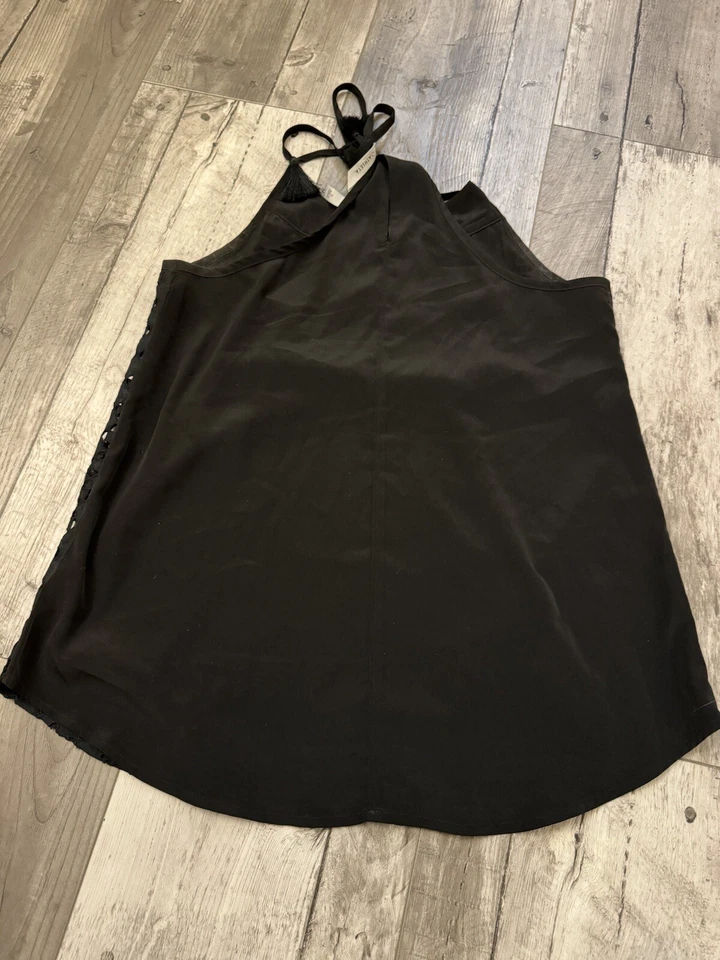 Camiseta sin mangas ATHLETA con ojales dunas halter negra borla corbata pequeña Foto 3 de 4