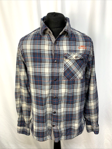 Weird Fish Blue Red White Check Flannel Long Sleeve Cotton Shirt Size M A1905