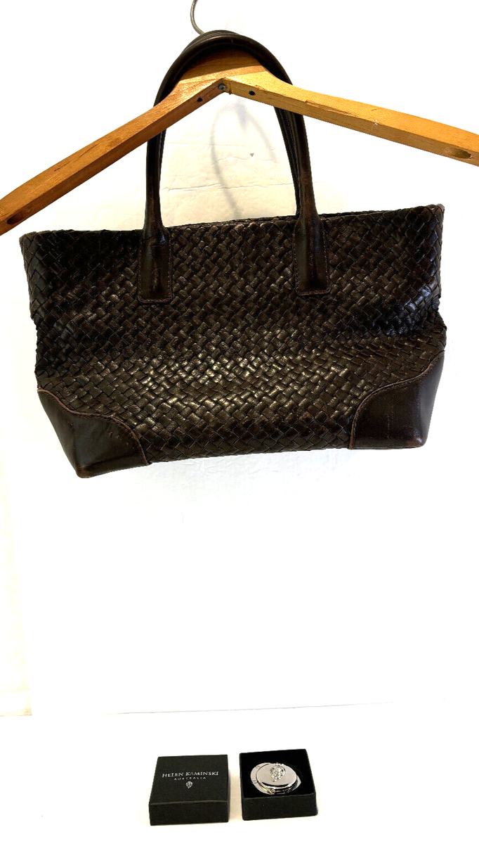 VTG Helen Kaminski Brown Woven Leather Tote Bag Purse with  display picture 2