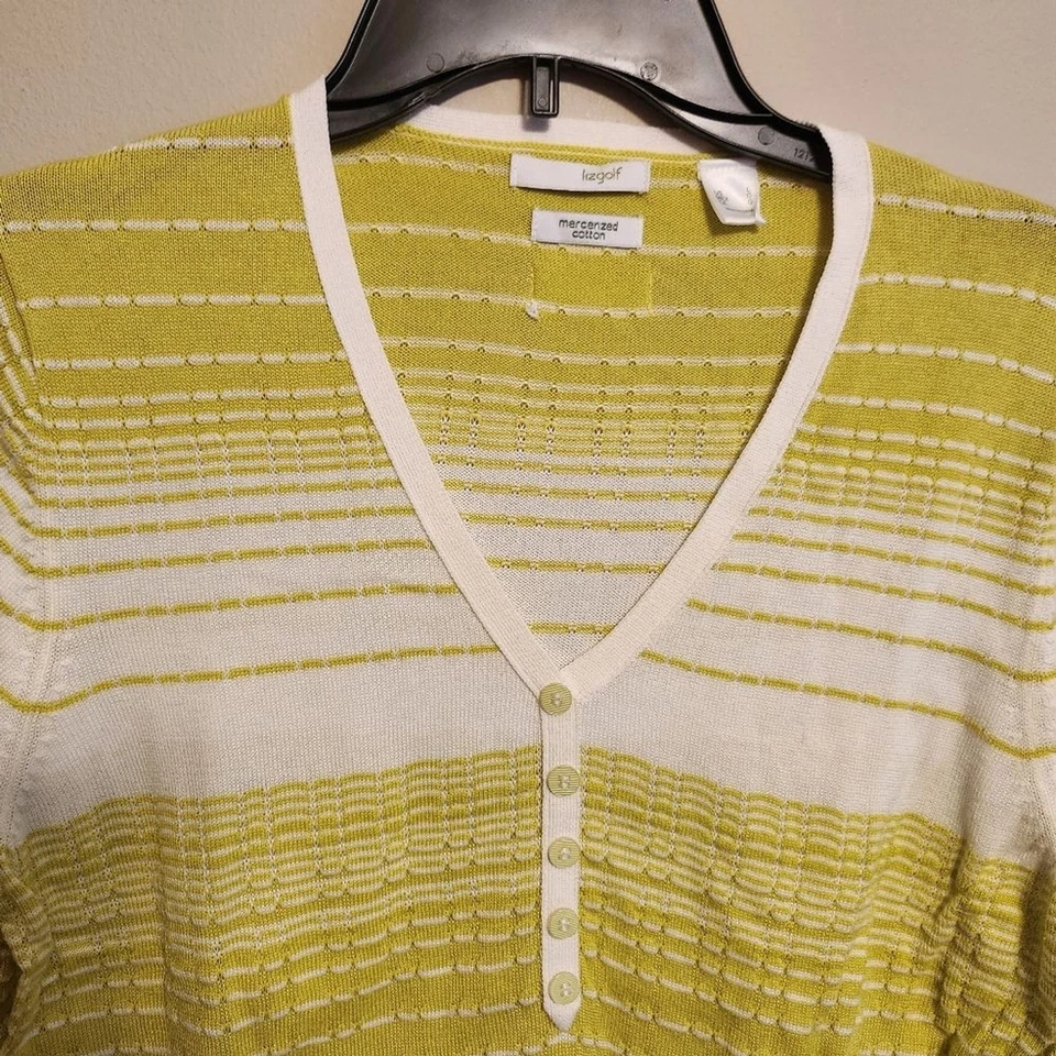 Lizgolf Green and White Stripe Short Sleeve Mercerized Cotton Large Top - Image 4 of 4
