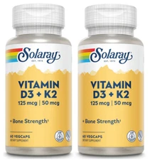 Solaray, (2 Pack) Vitamin D3 + K2 125/50 mcg 60 Vcaps ***2 pack****