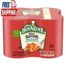 Chef Boyardee Mini Beef Ravioli in Tomato Sauce, Microwave Pasta, 4 Pack, 15 oz