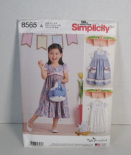 Simplicity 8565 Dress, Purse & Bow - 3 Dress Styles Pattern Child Size 3-8 Uncut