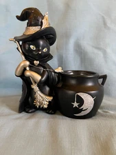 YANKEE CANDLE SOPHIA CAT WITCH VOTIVE HOLDER w/Spooky Spider Cider Votive NWT