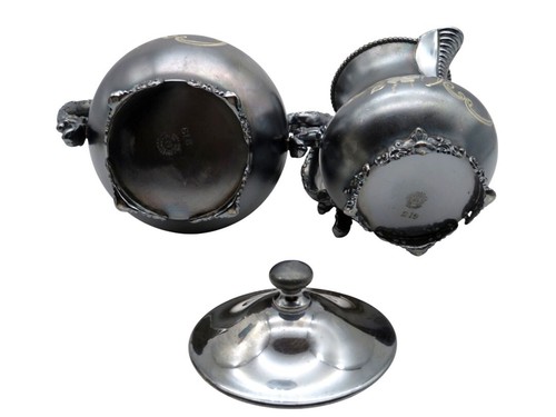 Antico set da tè Adelphi Silver Co piatto quadruplo ornato inciso floreale 4 pezzi - Foto 11 di 11