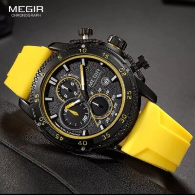 MEGIR Luxury Watch Men Fashion Silicone Strap Chronograph Quartz Wristwatch