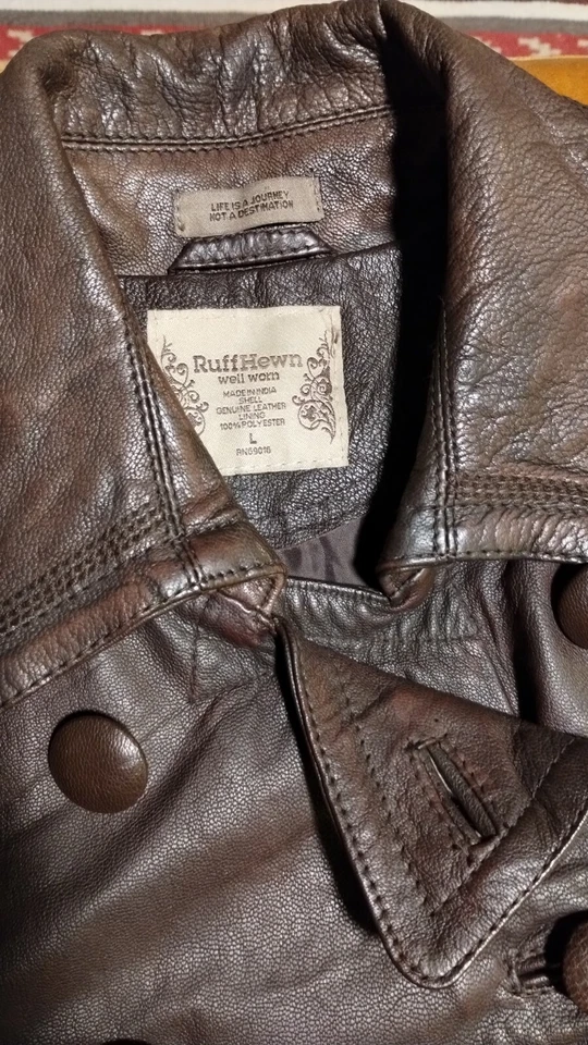 Ruff Hewn Women's  Leather Jacket, Sporty double brested,  Brown,  In Size Large - Image 3 of 3