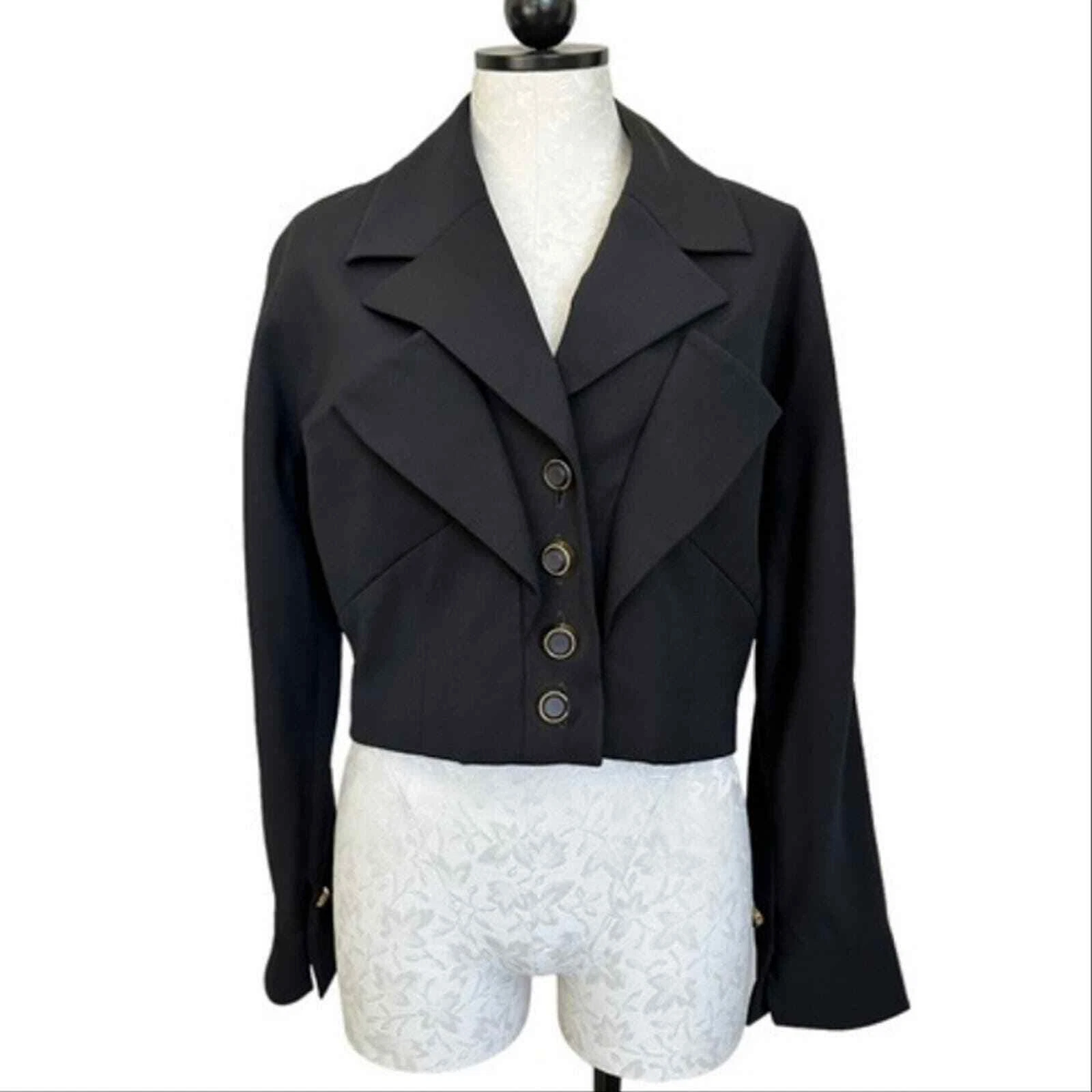 CHANEL Karl Lagerfeld giacca vintage ritagliata triplo risvolto made in France lana e seta