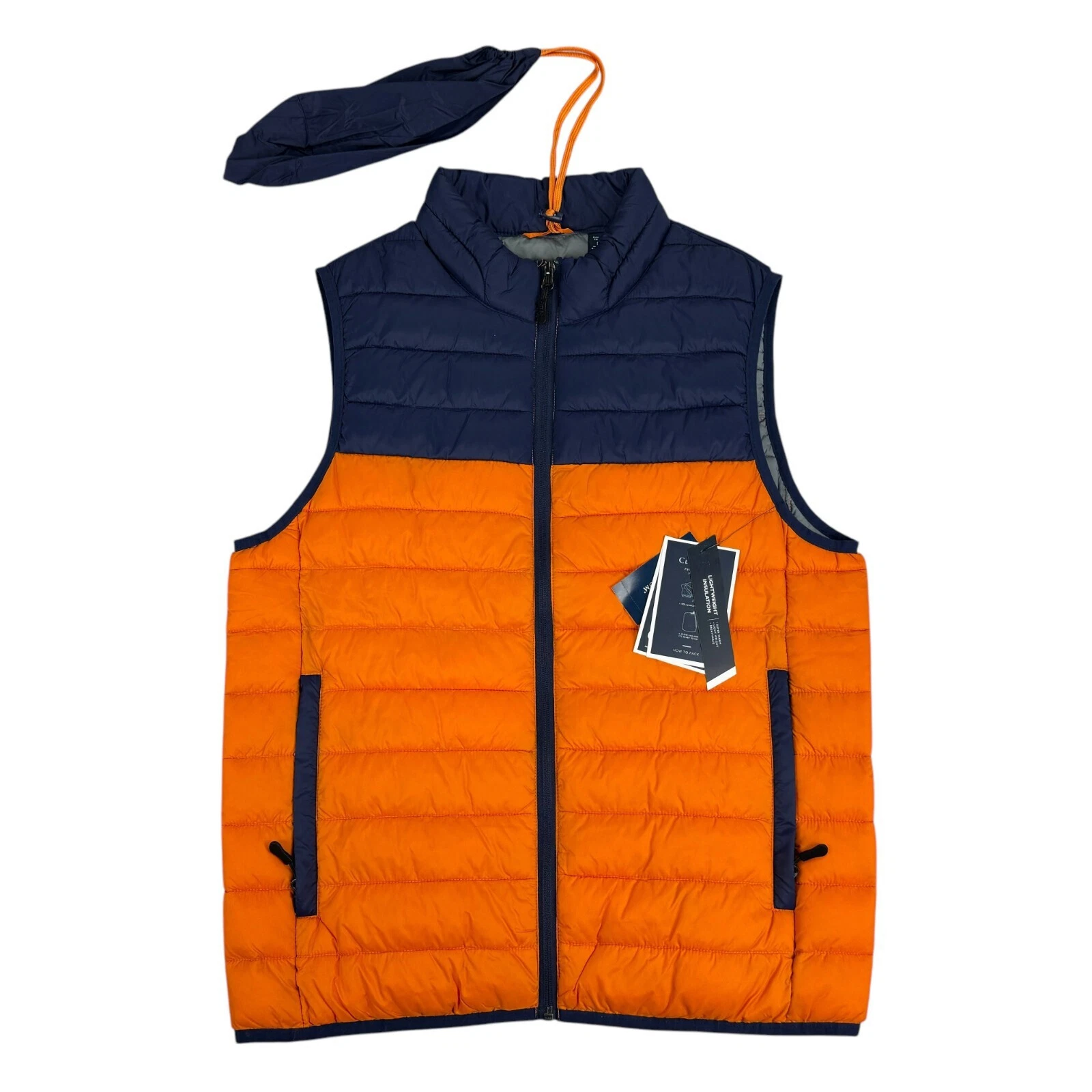 Club Room Men's Quilted Packable Puffer Vest | Orange/Royal | Large