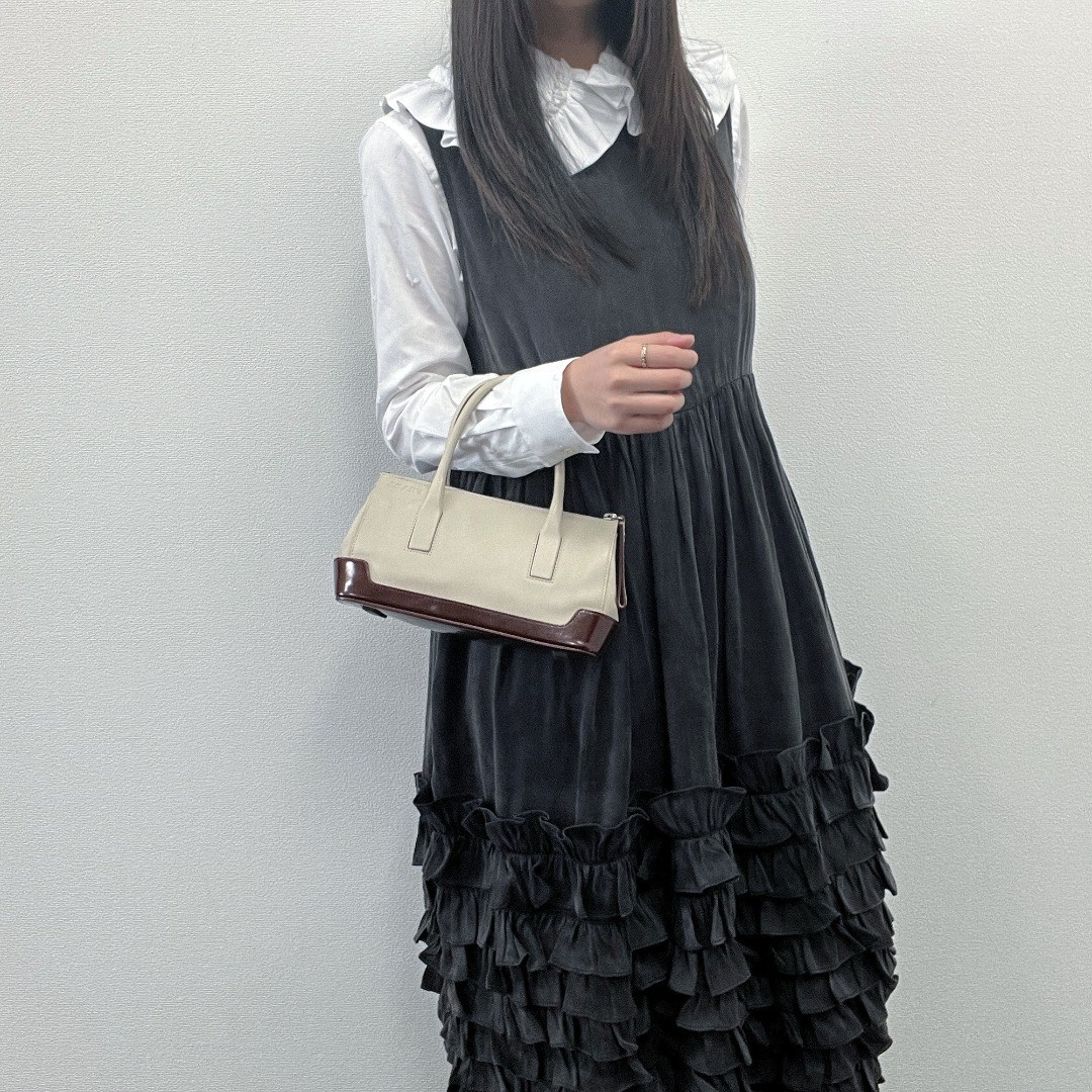 Used PRADA Handbag Tote Bag Brown Beige Leather Vintage Ladies Used Good Conditi