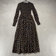 Ganni Maxi Dress Womens 34 Beacon Floral Smocked Puff Sleeve Cotton Silk XS / 2