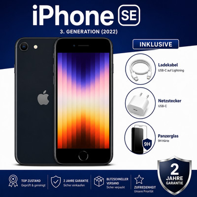 Apple iPhone SE 3.Gen (2022) A2783 64GB 5G Dual SIM Schwarz -Rot PREMIUM ZUSTAND