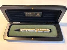 VINTAGE PARKER DUOFOLD ROLLERBALL PEN Pearl Black & Gold Plated w Original Box
