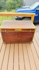 Vintage WOOD STEAMER TRUNK, Brass And Old Growth Mahogany
