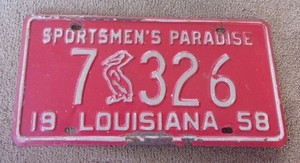 1958 LOUISIANA Pelican License Plate Low Number 7-326