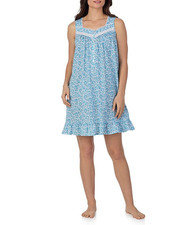 Nwt 64 Eileen West Aqua MORNING MEADOW 100 Cotton Knit 38" Short Nightgown M