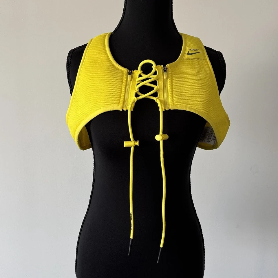 Nike X Off-White Cross Babero Chaleco Cruzado Para Mujer Grande Amarillo Deportivo Gorpcore Foto 4 de 4