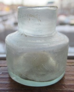 Pale Aqua Small Size 1 3/8 Inch Round Open Pontil Sheared Lip Inkwell Ink Bottle