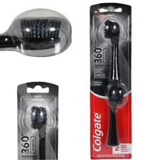 Colgate 360 Power 2 Replacement Brush Heads Soft Brush Charcoal / Black NEW!