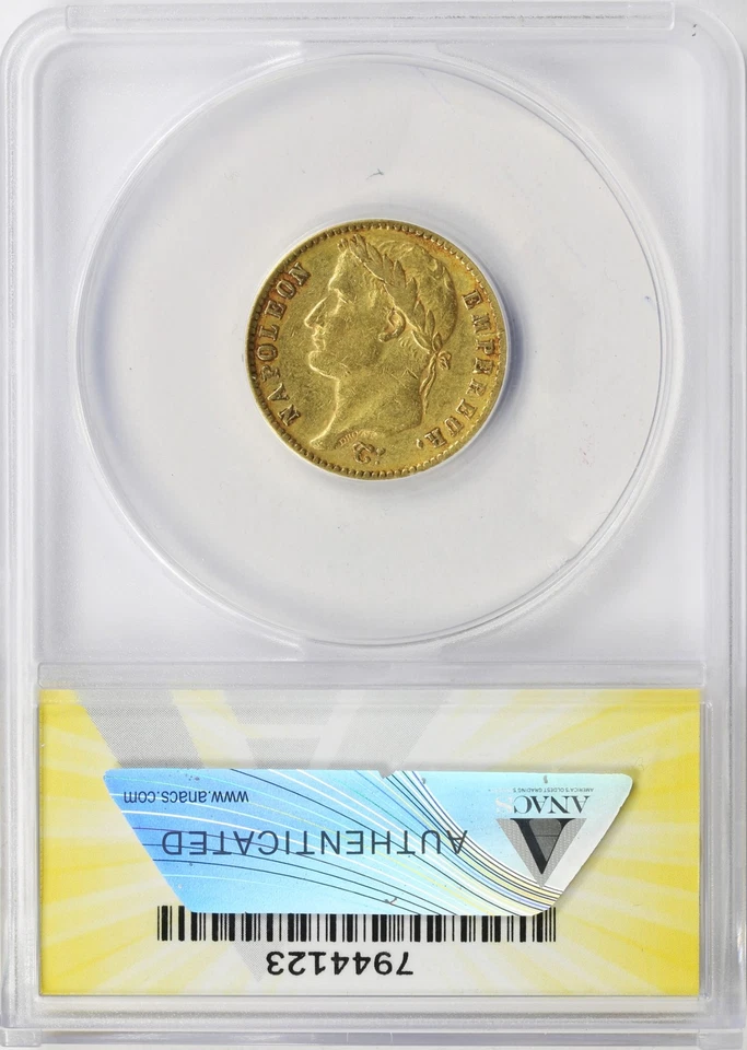 1812-A France 20 Francs Napoleon Gold ANACS VF35 Details Scratched - Image 2 of 4
