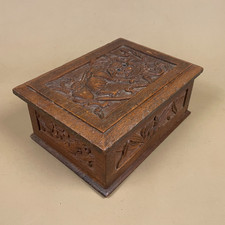 Antique Hand Carved Oriental Wooden Box Chinese Dragon Brown 3D Carvings Trinket