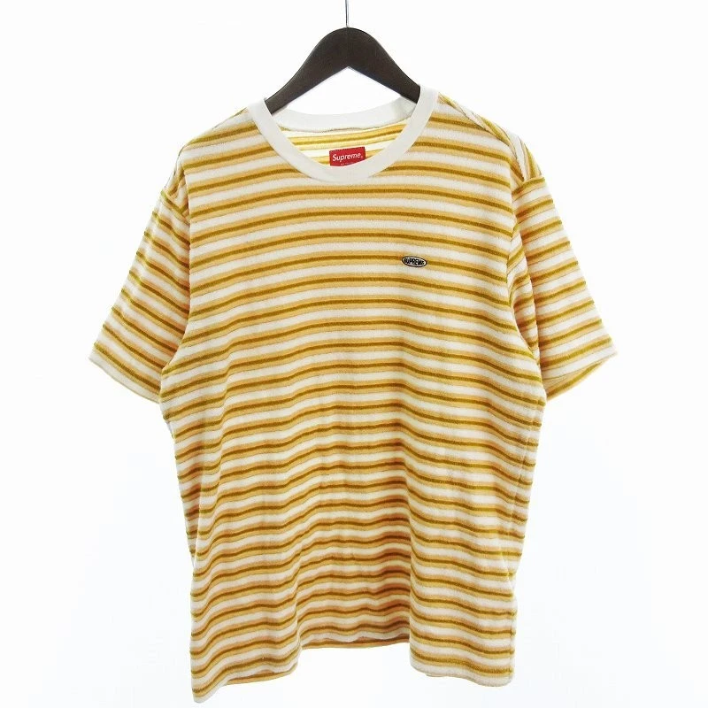 SUPER T SHIRT SUPREME 18SS MULTI RAYURES COUPE ET COUTURE MANCHES COURTES BORDURE PILE F