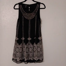 Alfani Women's A-line Sleeveless Mini Dress Sz 10 Black Embellished Neckline...