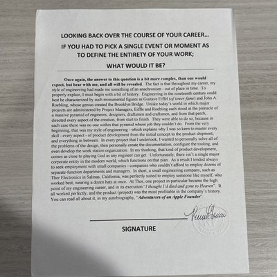 Ronald Wayne CO-Founder Apple Computer Signed statement notary stamped 