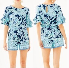 LILLY PULITZER Lula Romper High Tide Navy Scuba Doo Engineered Shorts Romper XXS