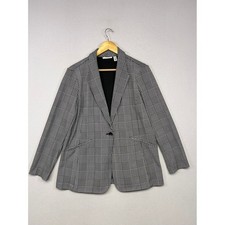 Dark Academia Susan Graver Womens LP Black White Glen Plaid Single Button Blazer