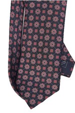 Brioni Mint Condition  Men's Silk Tie Navy Red Geometric Pattern Designer