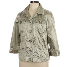 Chico's Women's Gray Jacket Blazer Button Front Polyester Blend Sz 2