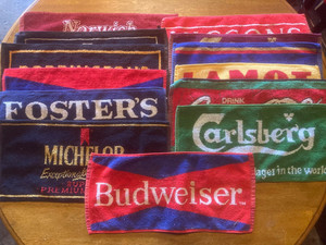 Vintage Lot Of 12 European & England Bar Terry Towels Mats Beer Whisky Brands