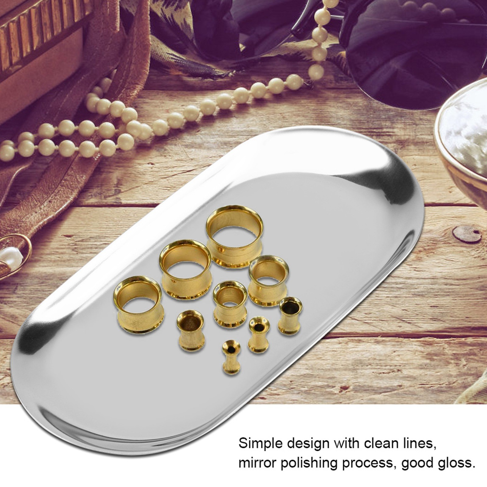 (Silver S)Nordic Style Stainless Storage Tray Cosmetics Jewelry Cake Plate SG