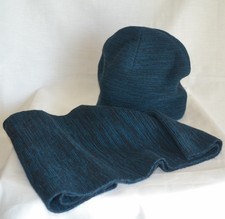 Free shipping Girl's Winter Wool Hat  infinity scarf set-sz small,blue/teal blk