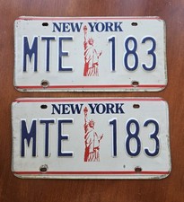 Vintage New York State Statue Of Liberty License Plate Set Pair Auto Tag MTE-183
