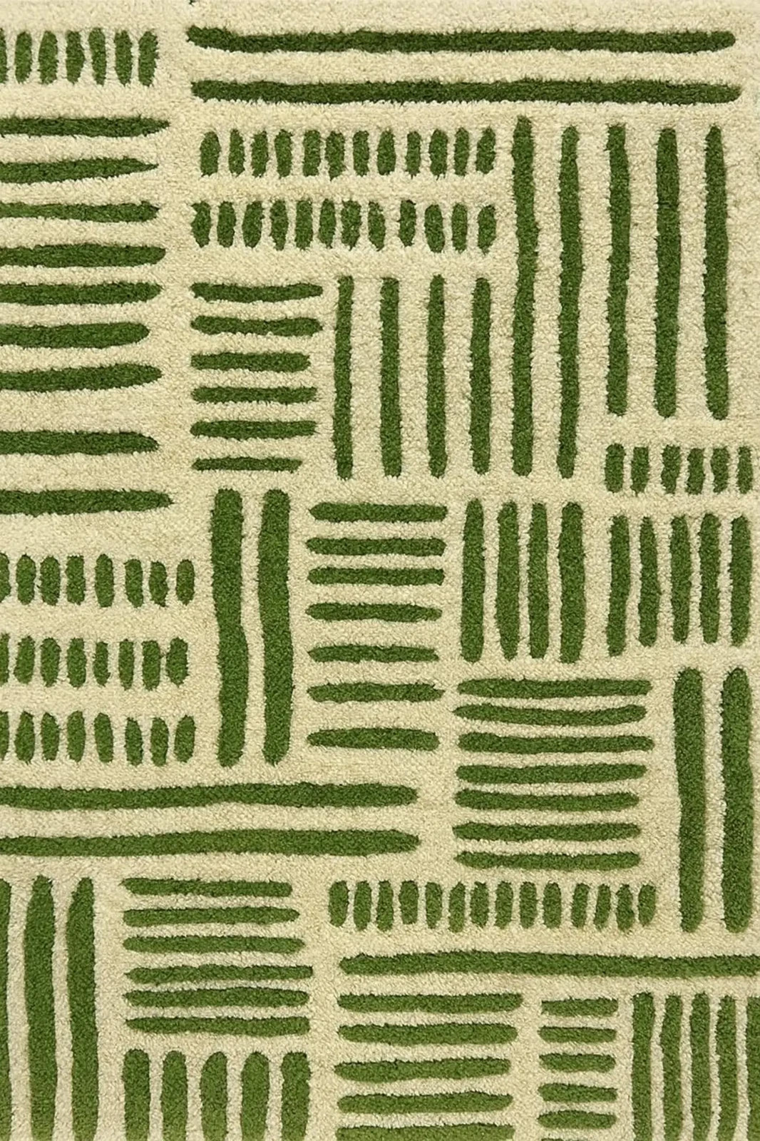 Hand Tufted  Cream ,Green Plush Pile  Modern Tribal Design Carpet Rug Hall