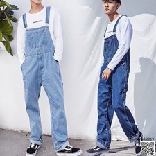 Loose Mens Denim Overalls Jeans Jumpsuits Bib Pants Suspenders Trousers Pants