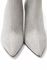 Silver Suede Rhinestone Ankle Stiletto Bootie Pointed Toe Zip Women's Boots