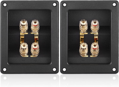 2PCS Rectangle 4-Way Speaker Terminal Box, Gold-Plated Binding Post Terminal Cab